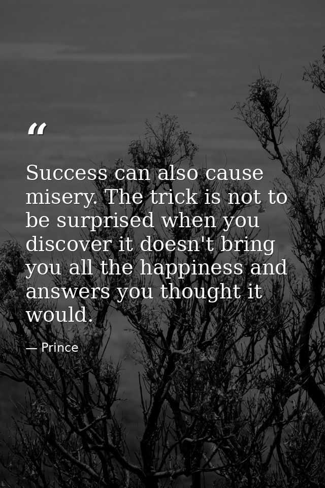 Success can also cause misery. The trick is not to be surprised when you discover it doesn't bring you all the happiness — Prince
