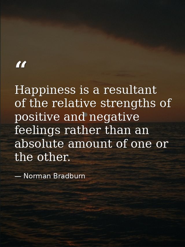 Happiness is a resultant of the relative strengths of positive and negative feelings rather than an absolute amount of o — Norman Bradburn
