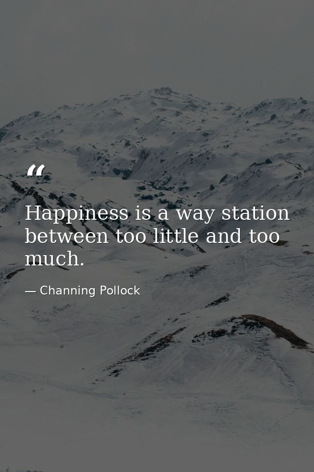 Happiness is a way station between too little and too much. — Channing Pollock