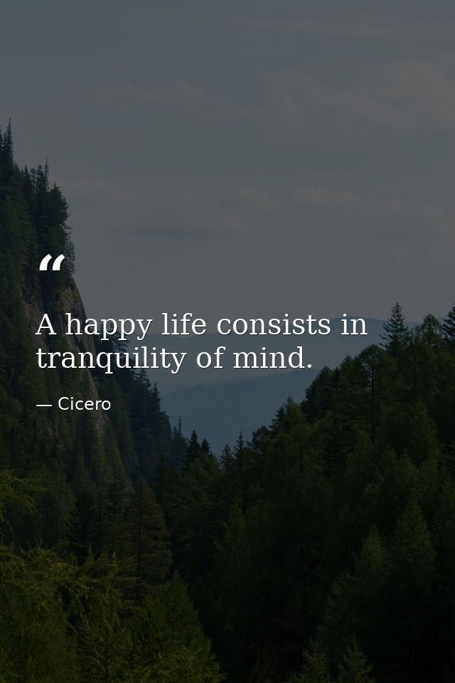 A happy life consists in tranquility of mind. — Cicero