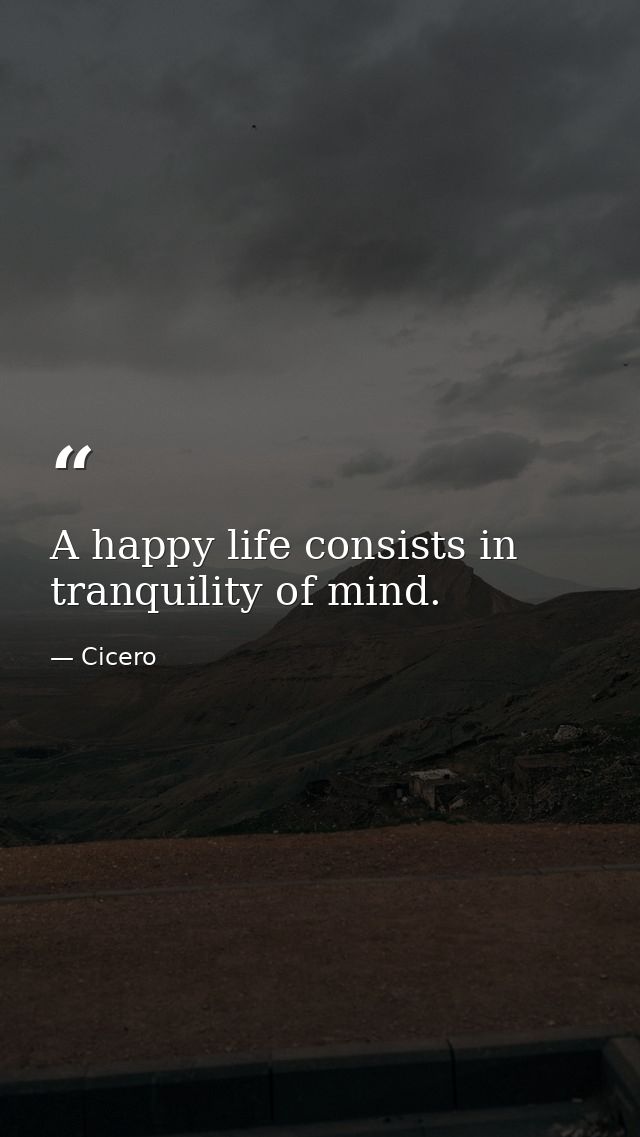 A happy life consists in tranquility of mind. — Cicero