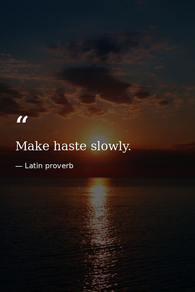 Make haste slowly. — Latin proverb