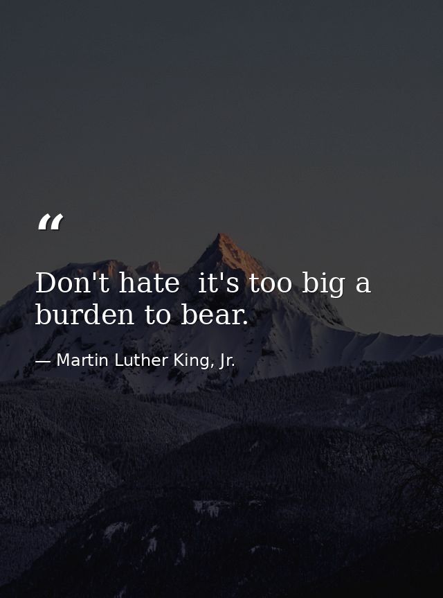 Don't hate  it's too big a burden to bear. — Martin Luther King, Jr.