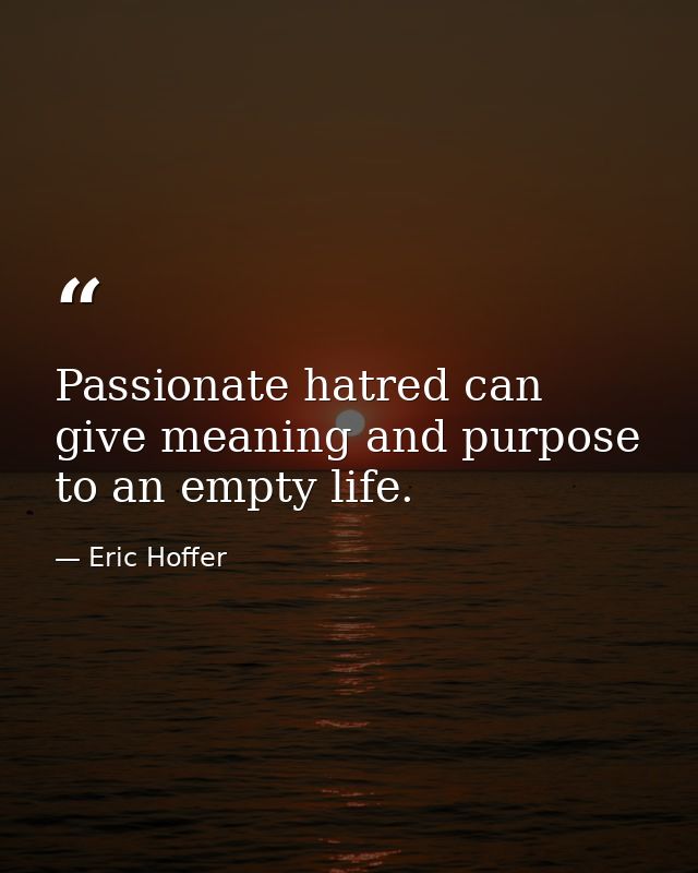 Passionate hatred can give meaning and purpose to an empty life. — Eric Hoffer