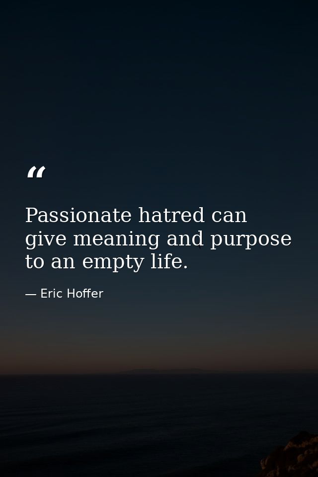 Passionate hatred can give meaning and purpose to an empty life. — Eric Hoffer