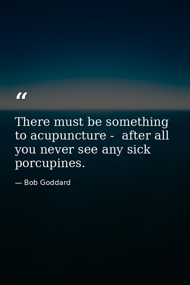 There must be something to acupuncture -  after all  you never see any sick porcupines. — Bob Goddard