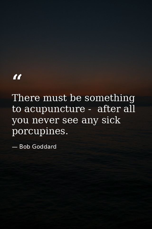 There must be something to acupuncture -  after all  you never see any sick porcupines. — Bob Goddard