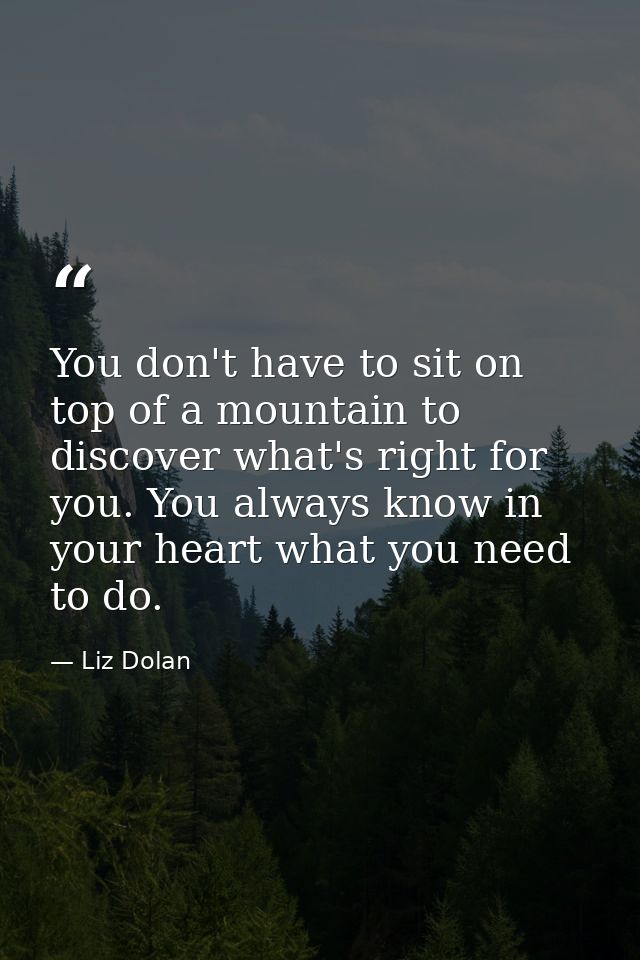 You don't have to sit on top of a mountain to discover what's right for you. You always know in your heart what you need — Liz Dolan