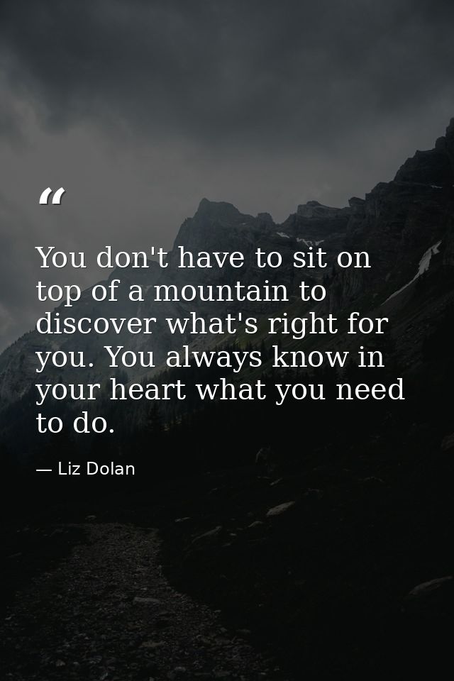 You don't have to sit on top of a mountain to discover what's right for you. You always know in your heart what you need — Liz Dolan