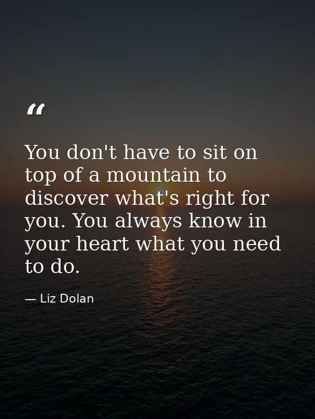 You don't have to sit on top of a mountain to discover what's right for you. You always know in your heart what you need — Liz Dolan