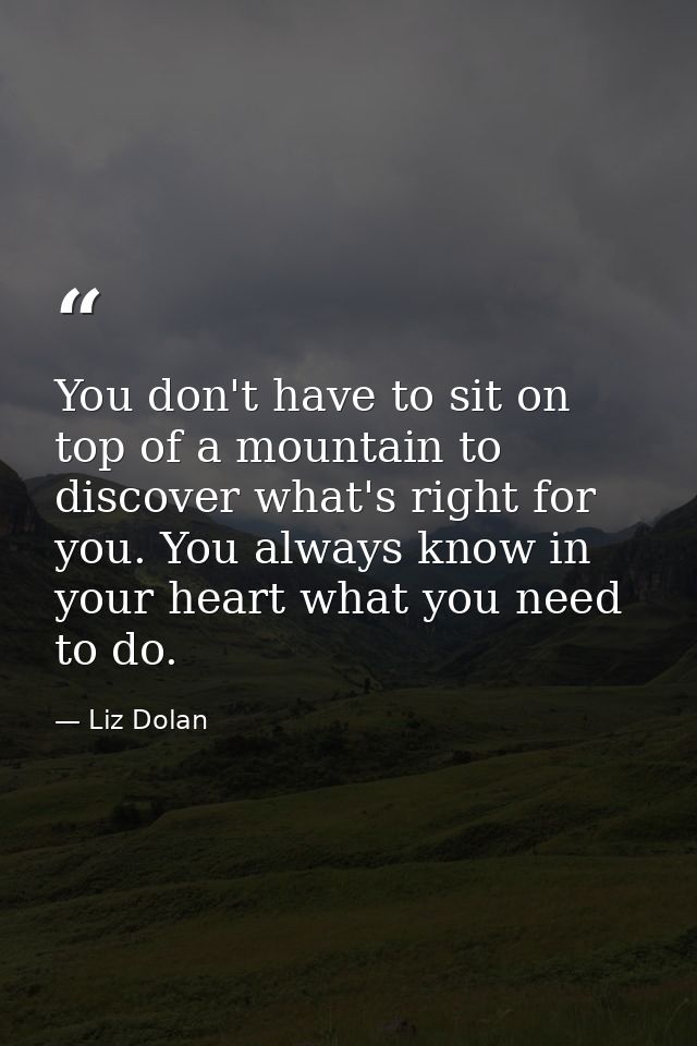 You don't have to sit on top of a mountain to discover what's right for you. You always know in your heart what you need — Liz Dolan