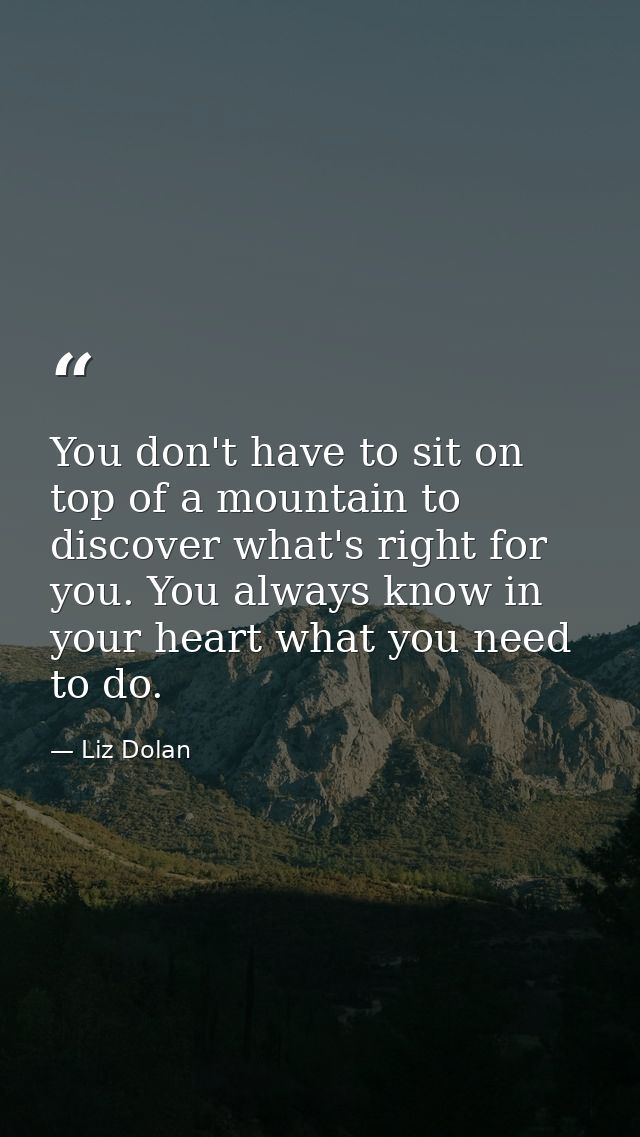 You don't have to sit on top of a mountain to discover what's right for you. You always know in your heart what you need — Liz Dolan