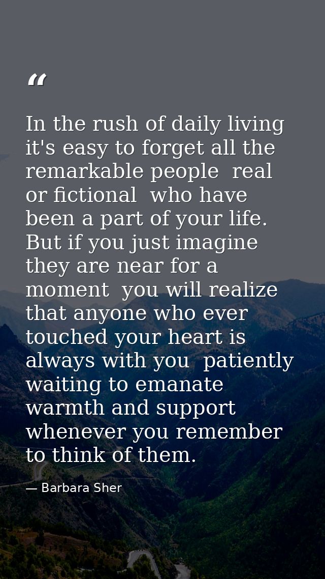 In the rush of daily living it's easy to forget all the remarkable people  real or fictional  who have been a part of yo — Barbara Sher