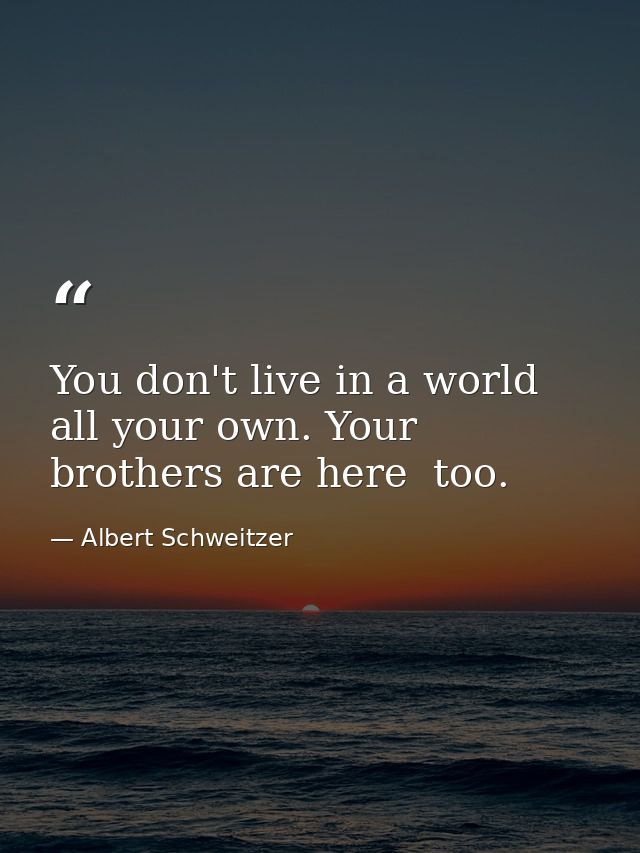 You don't live in a world all your own. Your brothers are here  too. — Albert Schweitzer