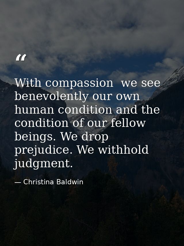 With compassion  we see benevolently our own human condition and the condition of our fellow beings. We drop prejudice.  — Christina Baldwin