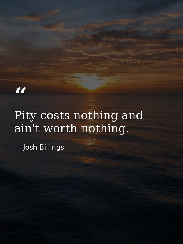 Pity costs nothing and ain't worth nothing. — Josh Billings