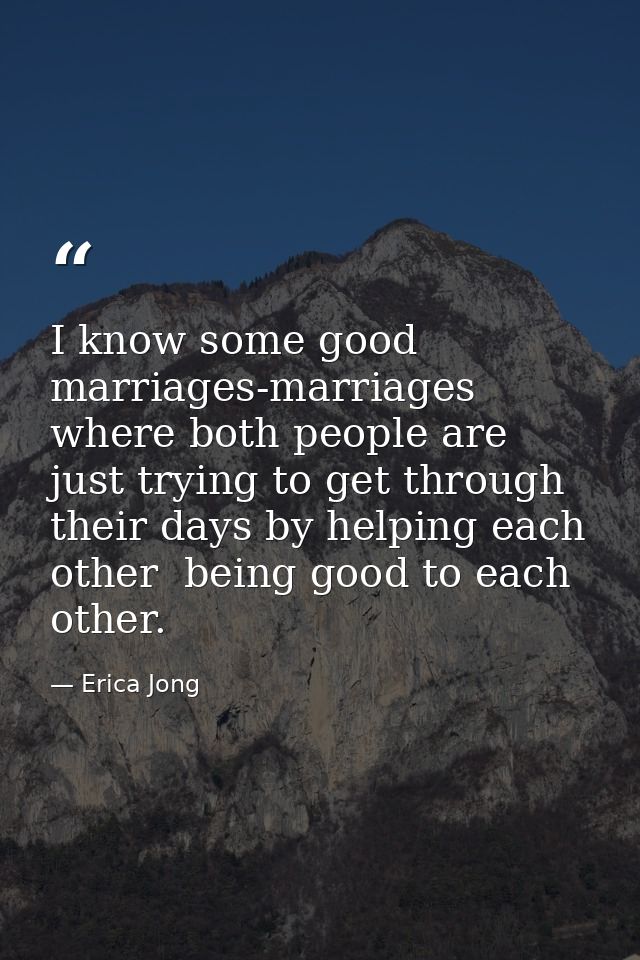 I know some good marriages-marriages where both people are just trying to get through their days by helping each other   — Erica Jong