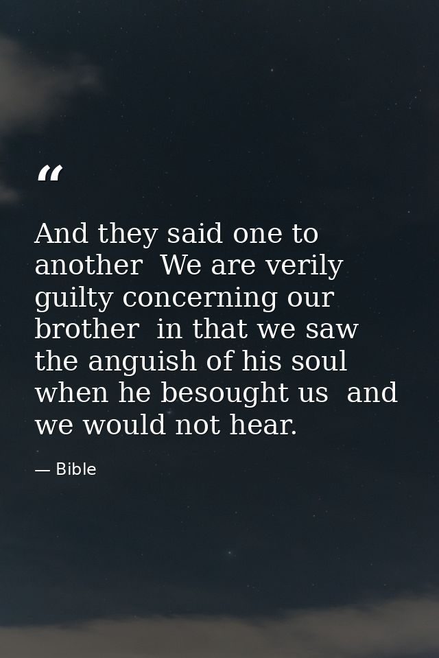 And they said one to another  We are verily guilty concerning our brother  in that we saw the anguish of his soul  when  — Bible