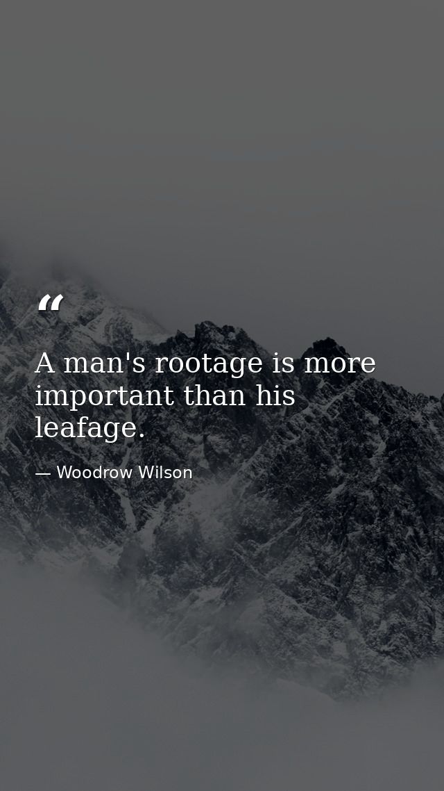 A man's rootage is more important than his leafage. — Woodrow Wilson