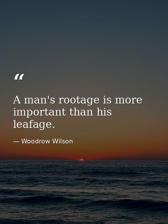 A man's rootage is more important than his leafage. — Woodrow Wilson