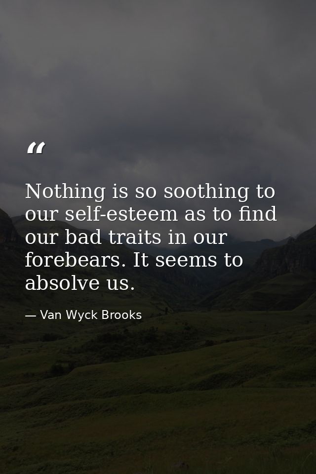 Nothing is so soothing to our self-esteem as to find our bad traits in our forebears. It seems to absolve us. — Van Wyck Brooks