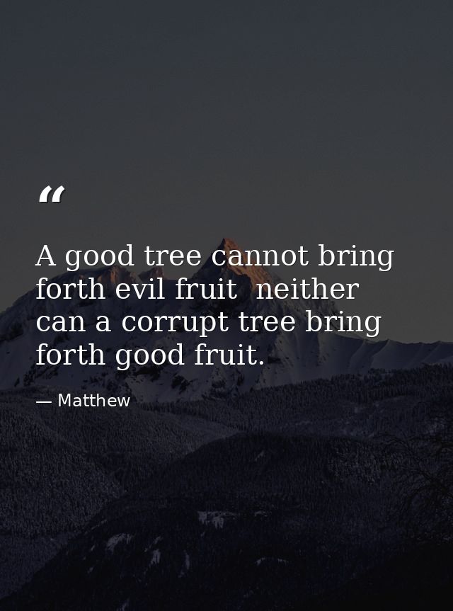 A good tree cannot bring forth evil fruit  neither can a corrupt tree bring forth good fruit. — Matthew