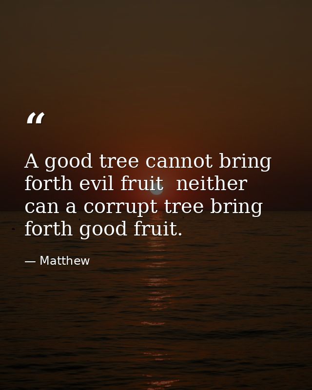 A good tree cannot bring forth evil fruit  neither can a corrupt tree bring forth good fruit. — Matthew