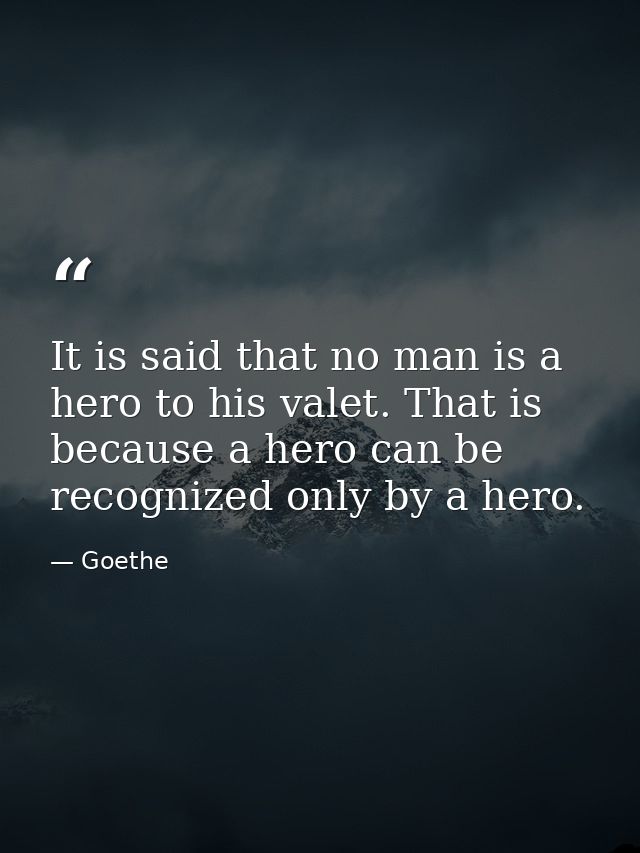 It is said that no man is a hero to his valet. That is because a hero can be recognized only by a hero. — Goethe