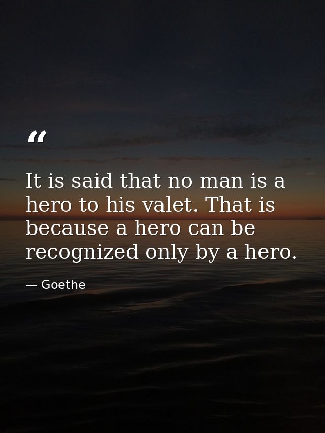 It is said that no man is a hero to his valet. That is because a hero can be recognized only by a hero. — Goethe