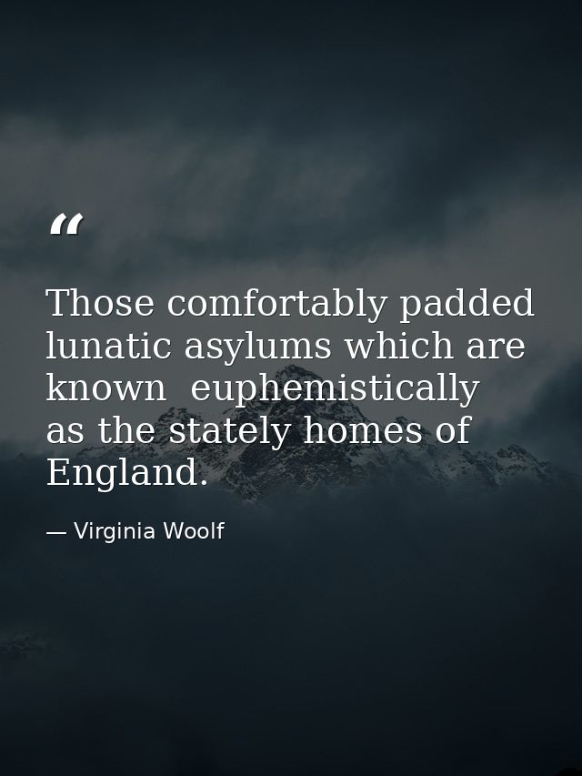 Those comfortably padded lunatic asylums which are known  euphemistically  as the stately homes of England. — Virginia Woolf