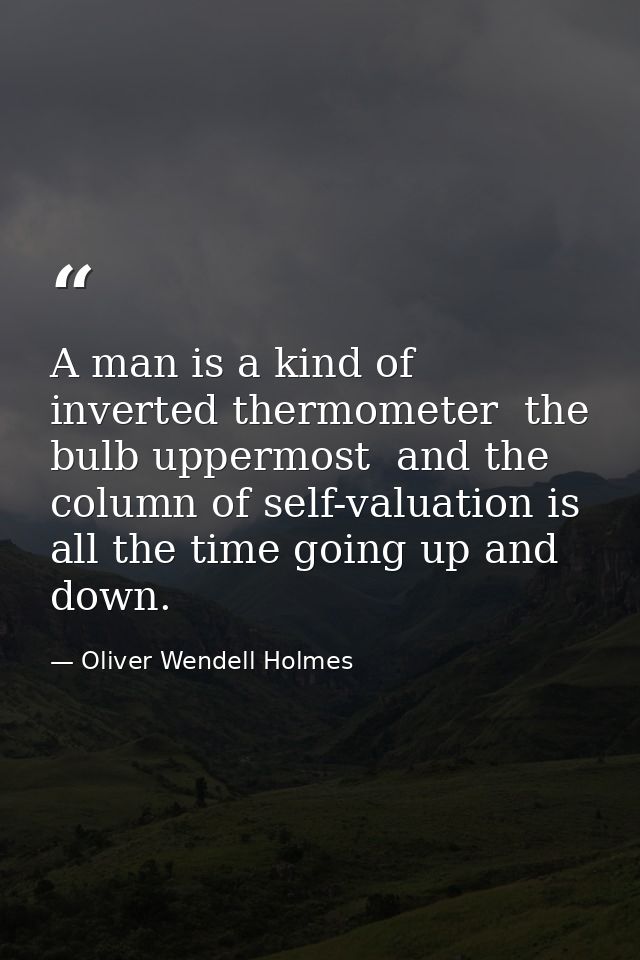 A man is a kind of inverted thermometer  the bulb uppermost  and the column of self-valuation is all the time going up a — Oliver Wendell Holmes