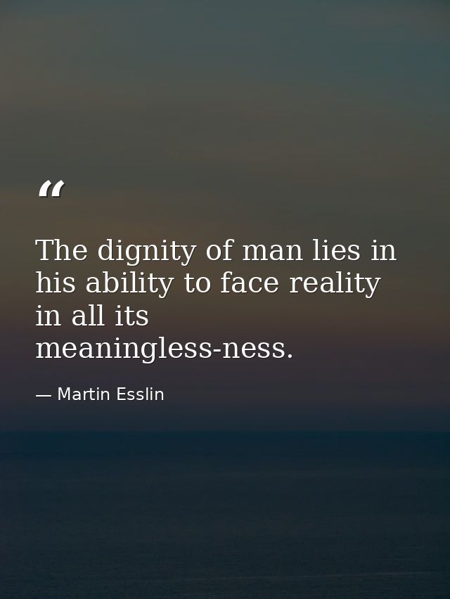 The dignity of man lies in his ability to face reality in all its meaningless-ness. — Martin Esslin