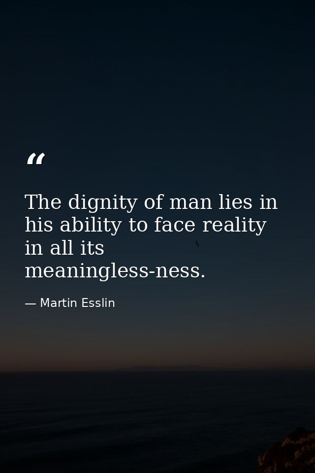The dignity of man lies in his ability to face reality in all its meaningless-ness. — Martin Esslin