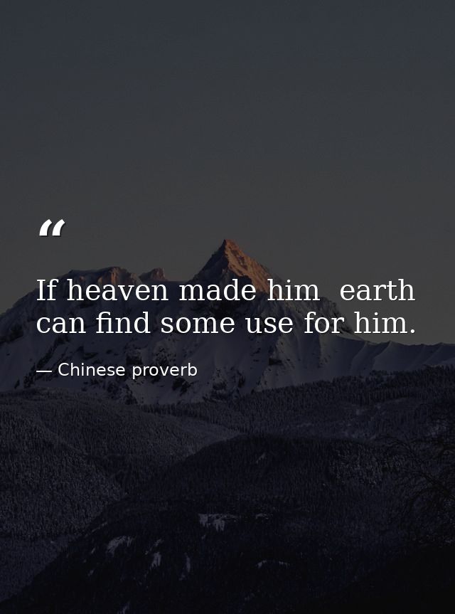 If heaven made him  earth can find some use for him. — Chinese proverb