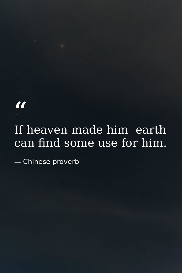 If heaven made him  earth can find some use for him. — Chinese proverb
