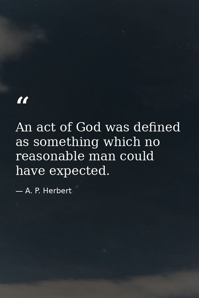 An act of God was defined as something which no reasonable man could have expected. — A. P. Herbert