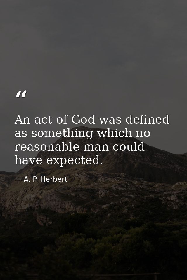 An act of God was defined as something which no reasonable man could have expected. — A. P. Herbert