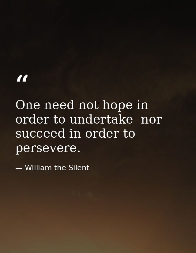 One need not hope in order to undertake  nor succeed in order to persevere. — William the Silent