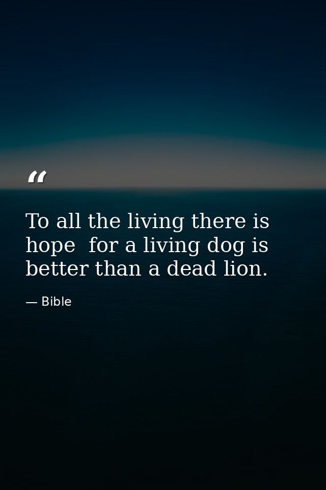 To all the living there is hope  for a living dog is better than a dead lion. — Bible