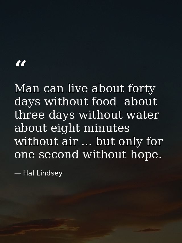 Man can live about forty days without food  about three days without water  about eight minutes without air ... but only — Hal Lindsey