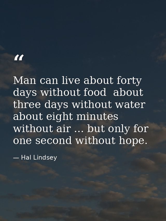 Man can live about forty days without food  about three days without water  about eight minutes without air ... but only — Hal Lindsey