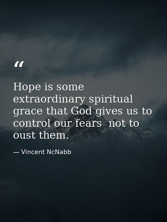 Hope is some extraordinary spiritual grace that God gives us to control our fears  not to oust them. — Vincent NcNabb