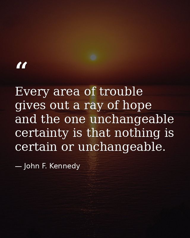 Every area of trouble gives out a ray of hope  and the one unchangeable certainty is that nothing is certain or unchange — John F. Kennedy
