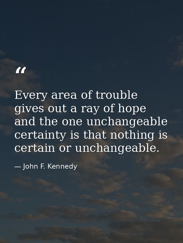 Every area of trouble gives out a ray of hope  and the one unchangeable certainty is that nothing is certain or unchange — John F. Kennedy