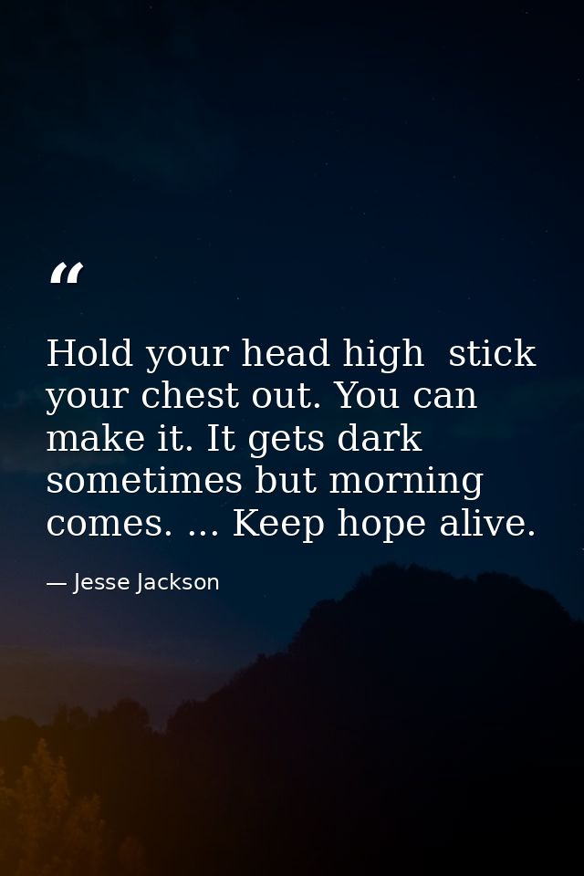 Hold your head high  stick your chest out. You can make it. It gets dark sometimes but morning comes. ... Keep hope aliv — Jesse Jackson