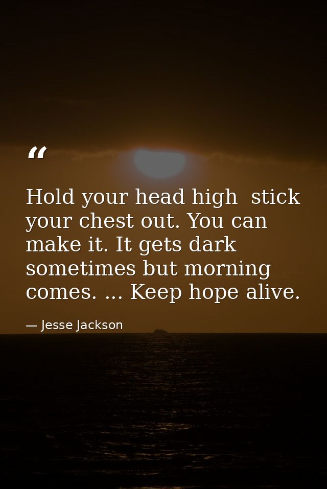 Hold your head high  stick your chest out. You can make it. It gets dark sometimes but morning comes. ... Keep hope aliv — Jesse Jackson