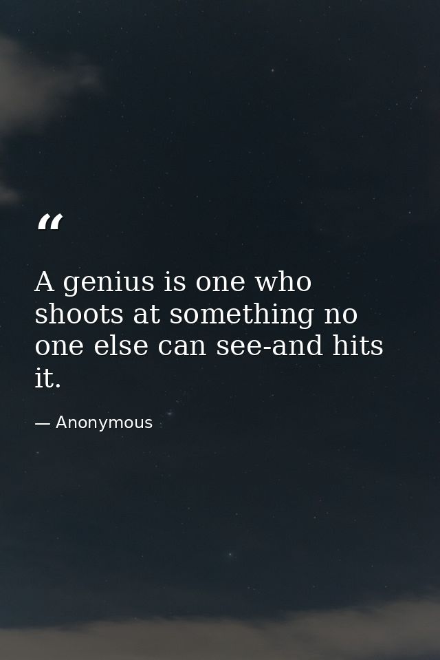 A genius is one who shoots at something no one else can see-and hits it. — Anonymous