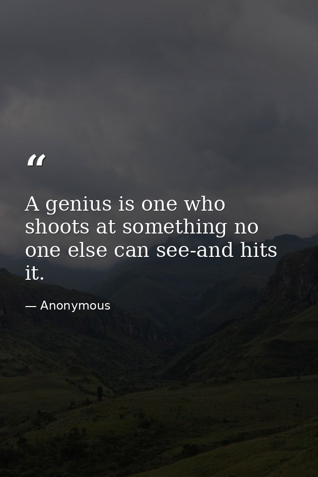 A genius is one who shoots at something no one else can see-and hits it. — Anonymous