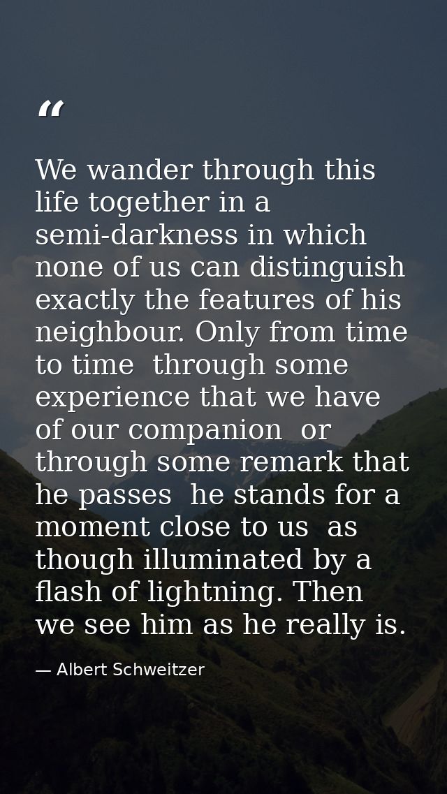 We wander through this life together in a semi-darkness in which none of us can distinguish exactly the features of his  — Albert Schweitzer