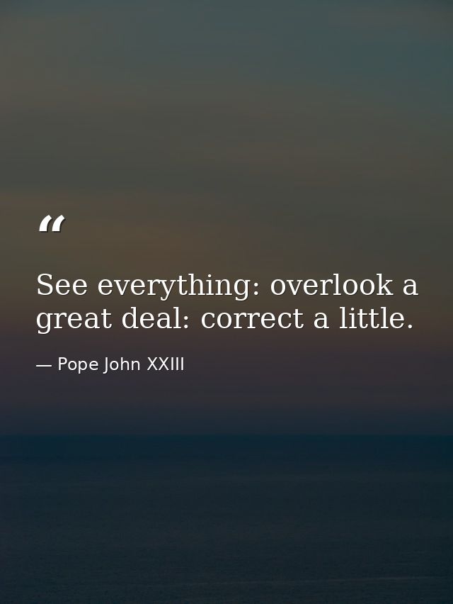 See everything: overlook a great deal: correct a little. — Pope John XXIII